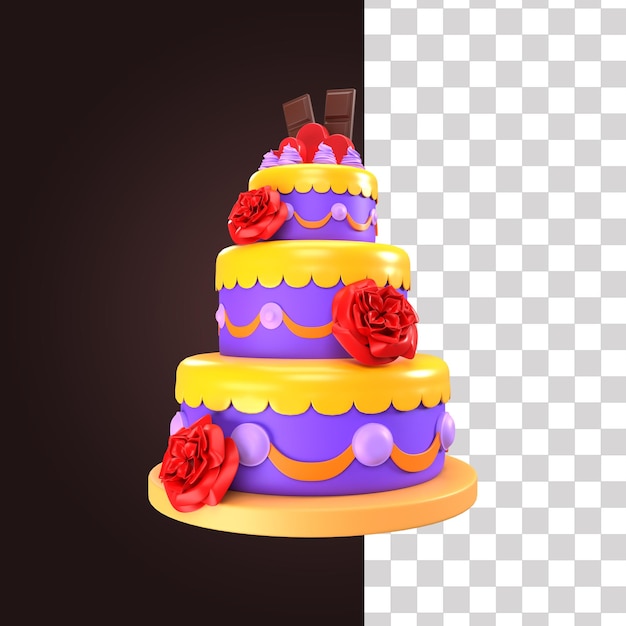 PSD ilustración 3d del pastel de bodas