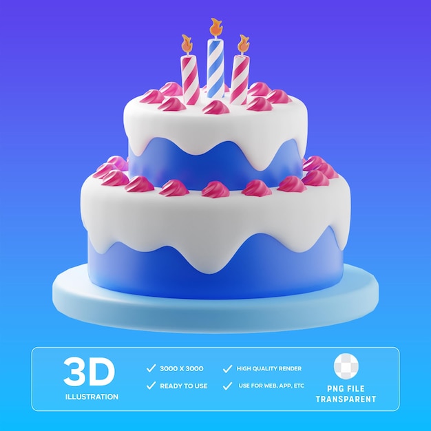 Ilustración 3D del pastel de cumpleaños PSD