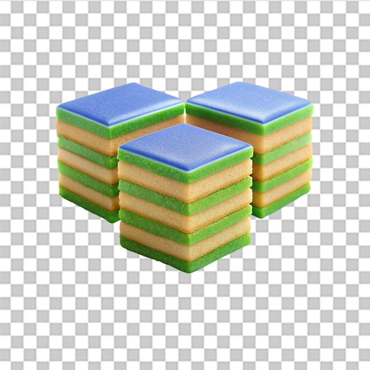 PSD ilustración 3d de pastel de lapis de comida tradicional indonesia en un plato aislado sobre un fondo transparente
