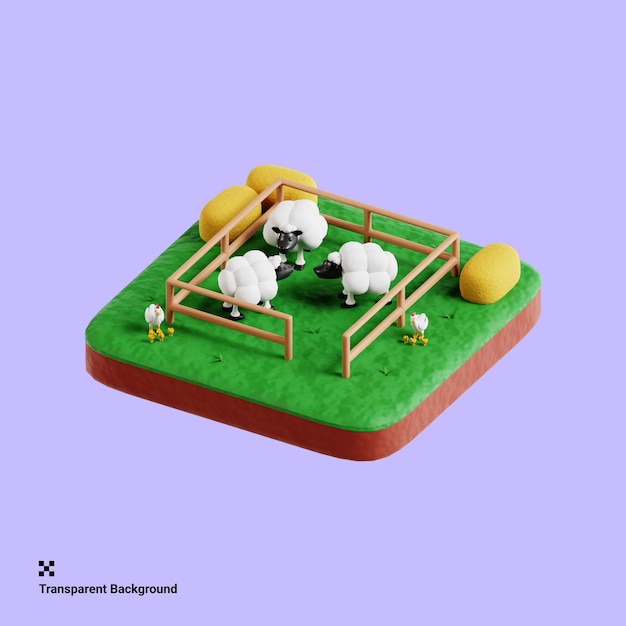 Ilustración en 3D del pastoreo del ganado en un prado pacífico