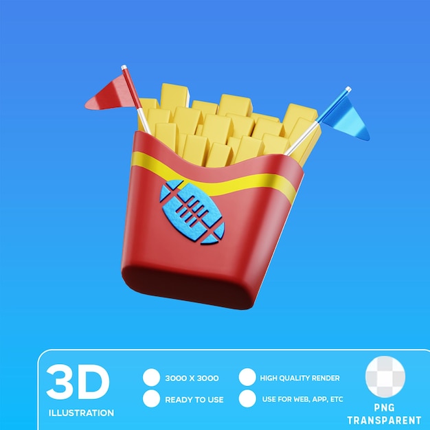 PSD ilustración 3d de las patatas fritas de psd