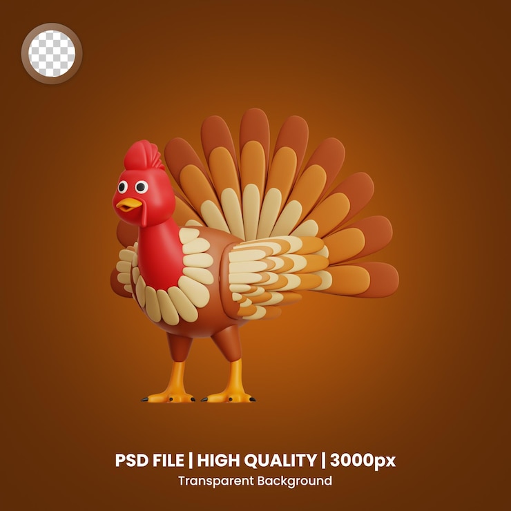 PSD ilustración 3d del pavo de acción de gracias