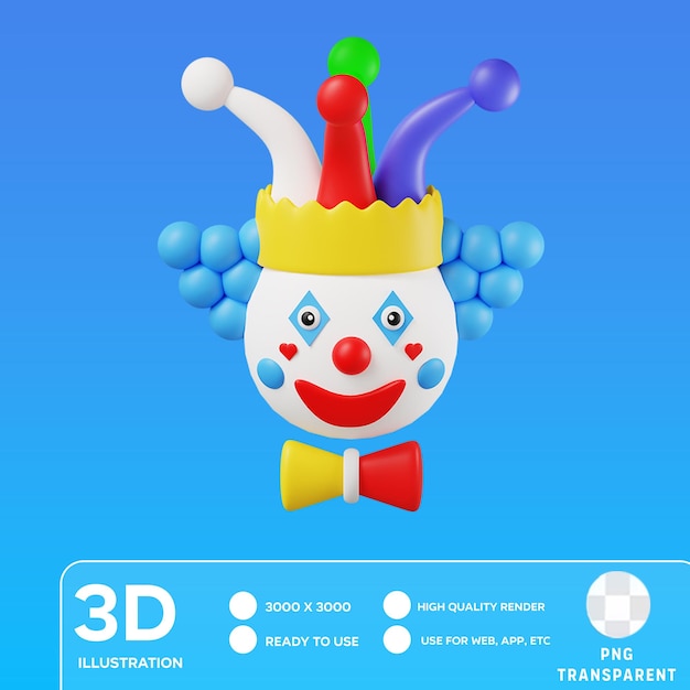 PSD ilustración 3d del payaso de psd