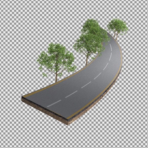 PSD ilustración 3d de un pedazo de tierra verde aislada viajes creativos y turismo fuera de carretera árboles de diseño