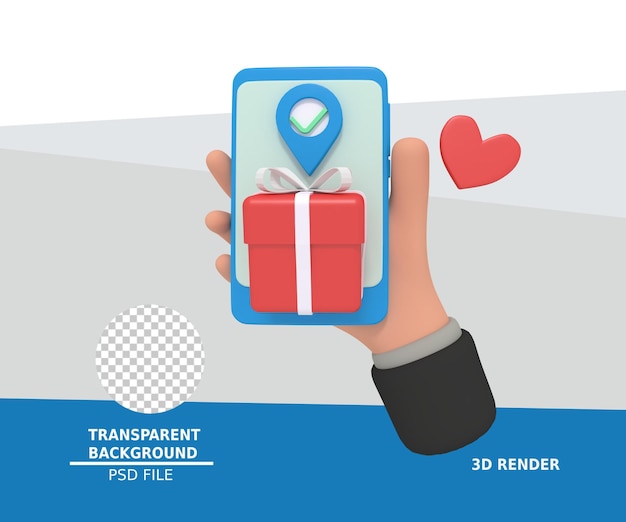 Ilustración 3d de pedir una caja de regalo en un teléfono inteligente