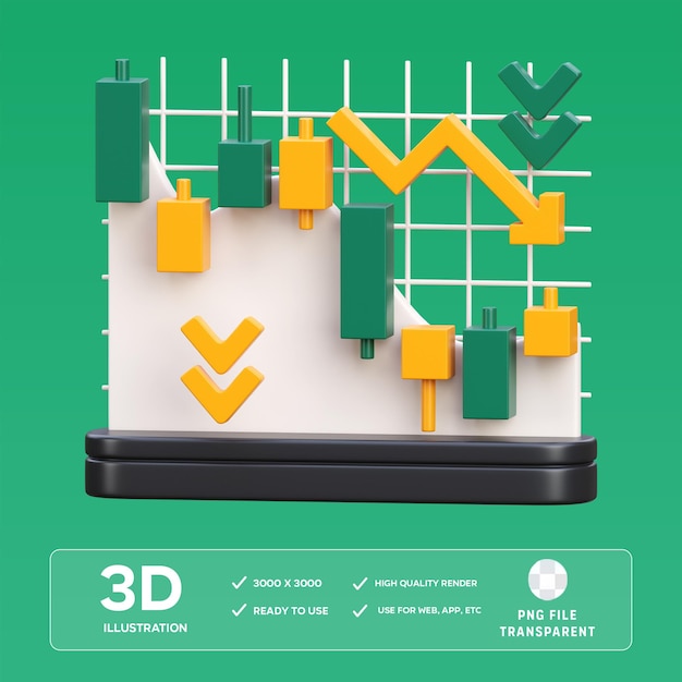 Ilustración 3D de las pérdidas en el mercado de valores de PSD