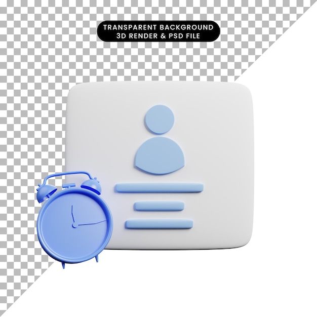 Ilustración 3d de perfil con concepto de tiempo con reloj despertador