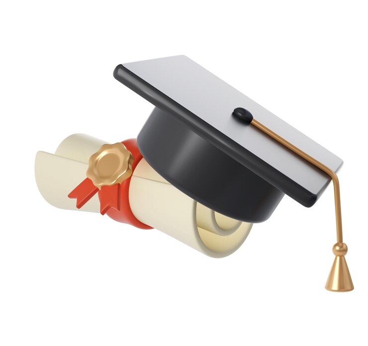 PSD ilustración en 3d del pergamino del diploma de grado o de graduación con cinta roja