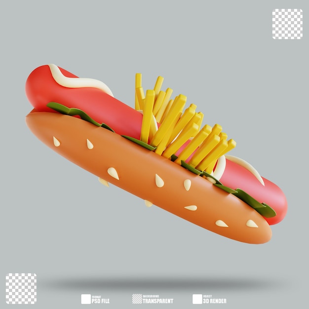 Ilustración 3d perrito caliente 3