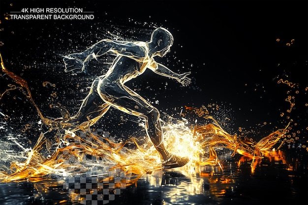 Ilustración 3d de una persona abstracta corriendo con un efecto de raya en un fondo transparente