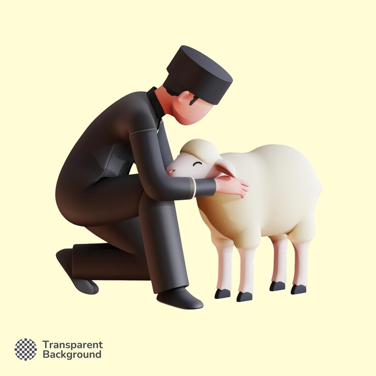 PSD ilustración en 3d de una persona musulmana abrazando a una oveja