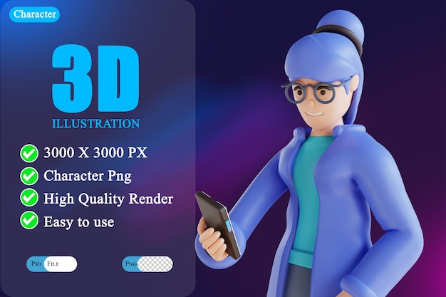 Ilustración 3D de una persona que se inclina hacia atrás y mira su celular 2