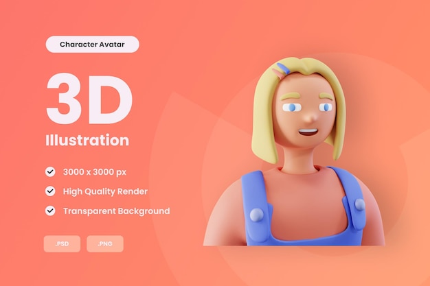 PSD ilustración 3d personaje avatar mujer 04