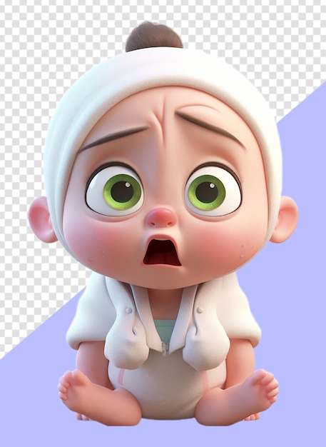 PSD ilustración 3d de un personaje de bebé con expresión de llanto