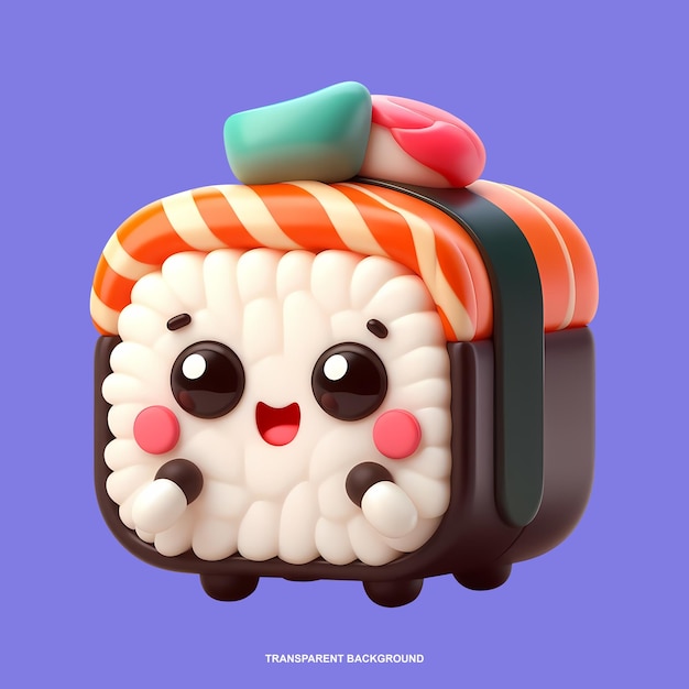 Ilustración en 3d de un personaje de dibujos animados de sushi