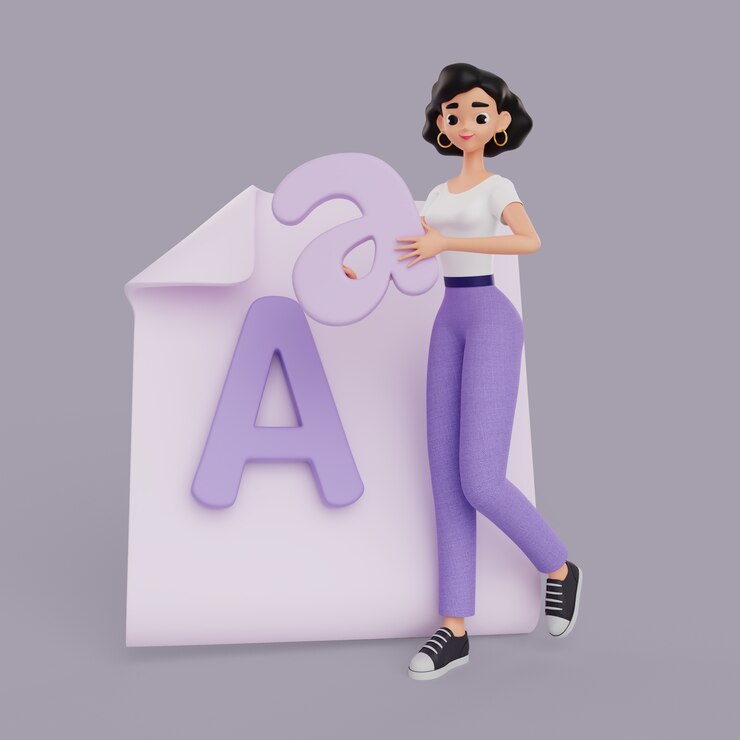 PSD ilustración 3d del personaje de diseñadora gráfica femenina sosteniendo una carta