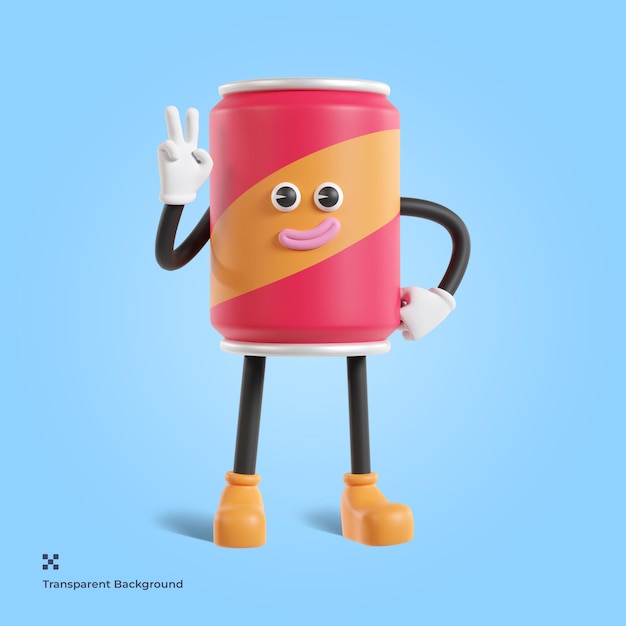 PSD ilustración 3d de personaje de lata de refresco