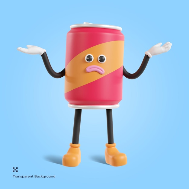 PSD ilustración 3d de personaje de lata de refresco