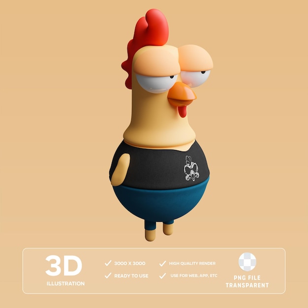 Ilustración 3D del personaje de pollo PSD