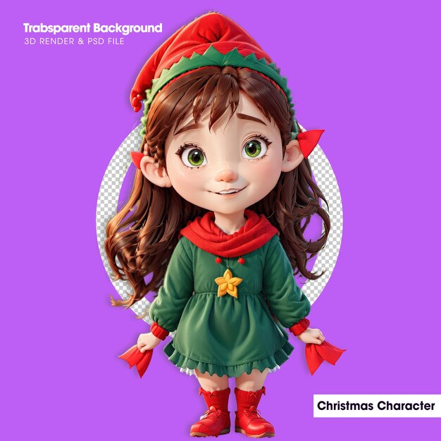 PSD ilustración 3d de personajes navideños lindos