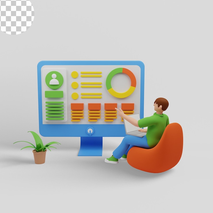 PSD ilustración 3d. personas analizando tablas de crecimiento