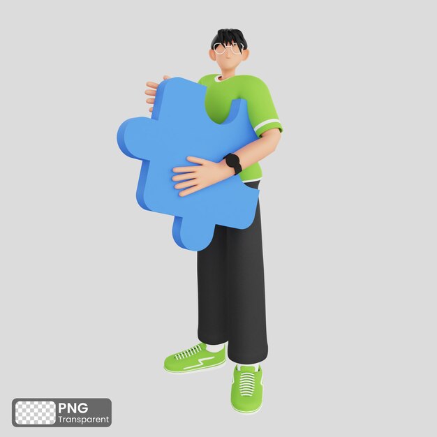 Ilustración 3D de personas conectando elementos de rompecabezas