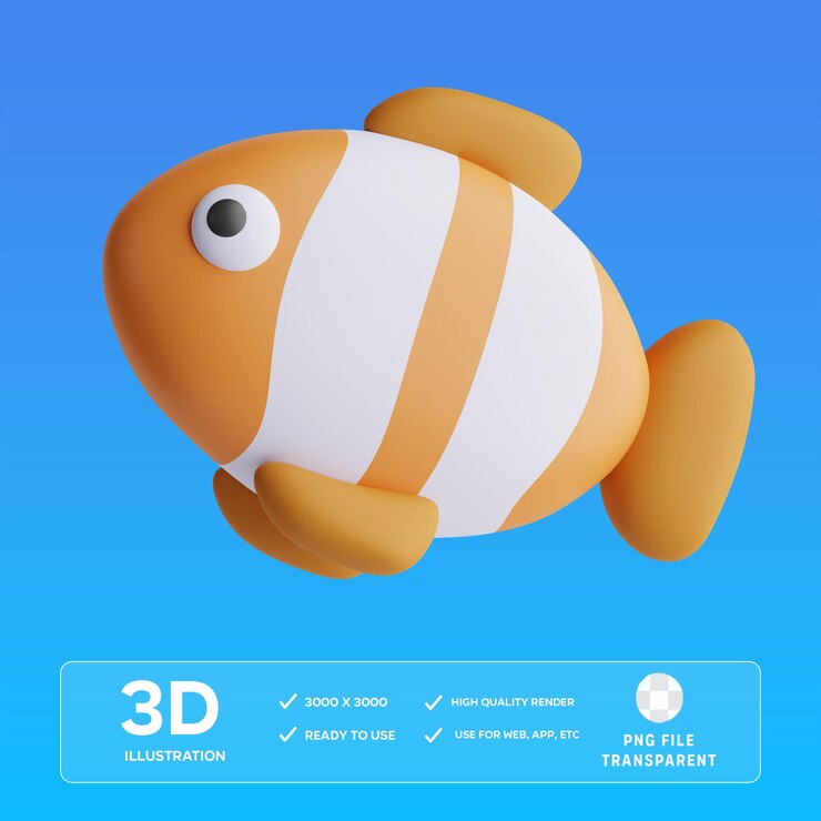 PSD ilustración 3d del pez muñeco de psd