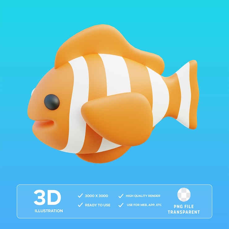 PSD ilustración en 3d del pez payaso de psd