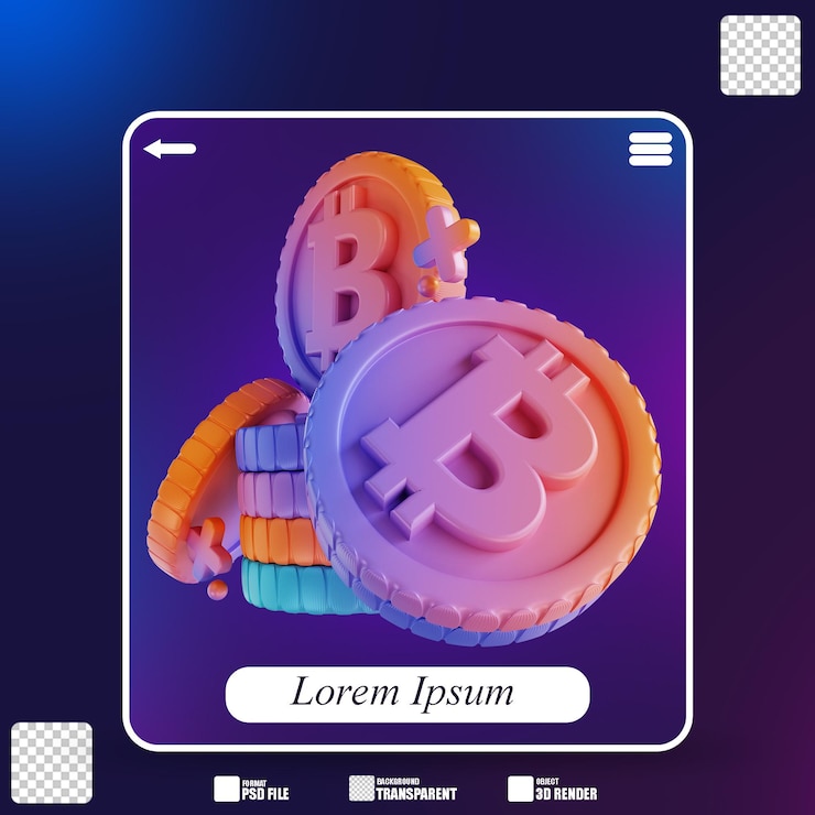 PSD ilustración 3d pila de bitcoin colorido 3