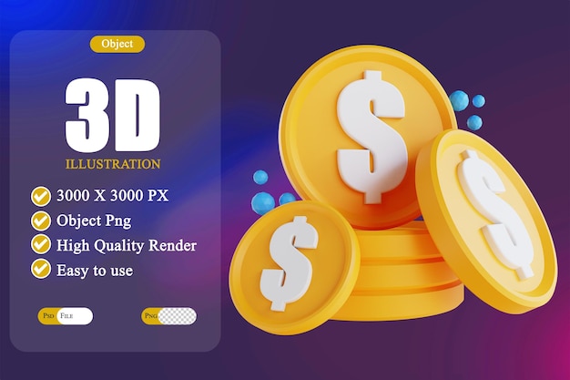 PSD ilustración 3d pila de monedas de baja poli 2