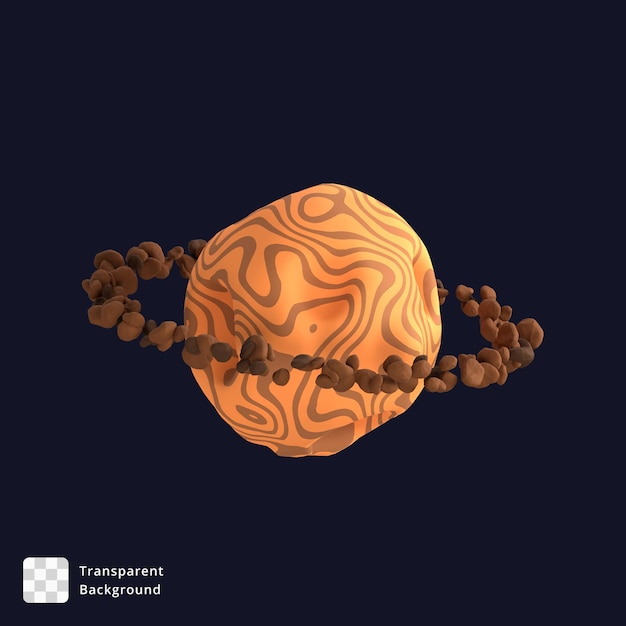Ilustración 3d de un planeta con cinturón de asteroides