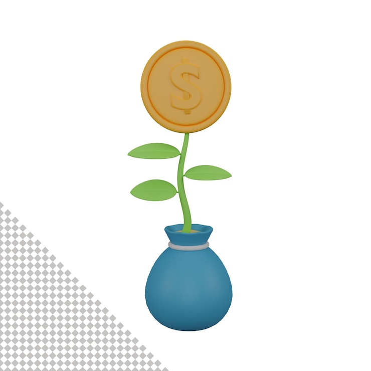 PSD ilustración 3d de la planta de dinero