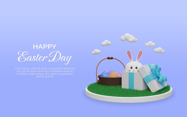 PSD ilustración 3d de plantilla de banner de feliz día de pascua