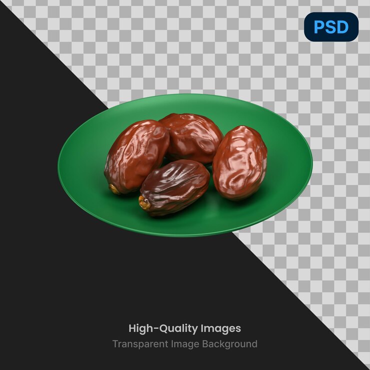 PSD ilustración en 3d de un plato de frutas de dátiles