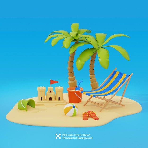 PSD ilustración en 3d de una playa de verano