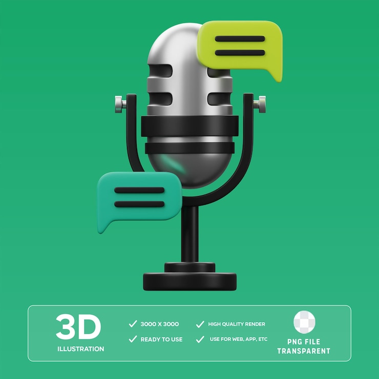 Ilustración 3D del podcast de PSD