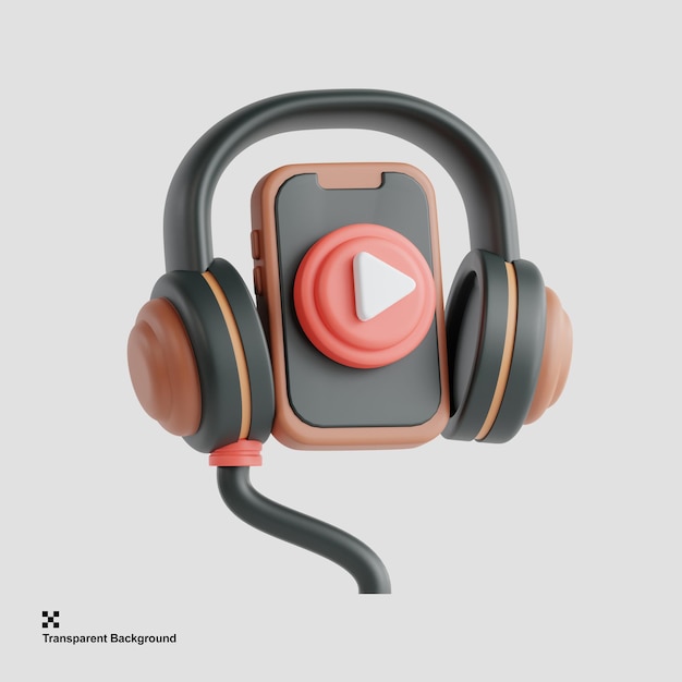 Ilustración 3D de podcasts de escucha o entretenimiento