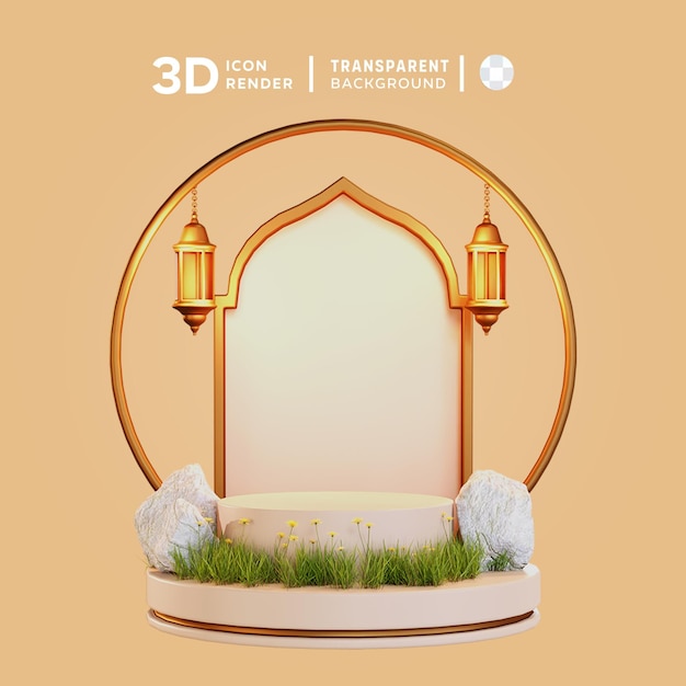 PSD ilustración en 3d del podio islámico de ramadán