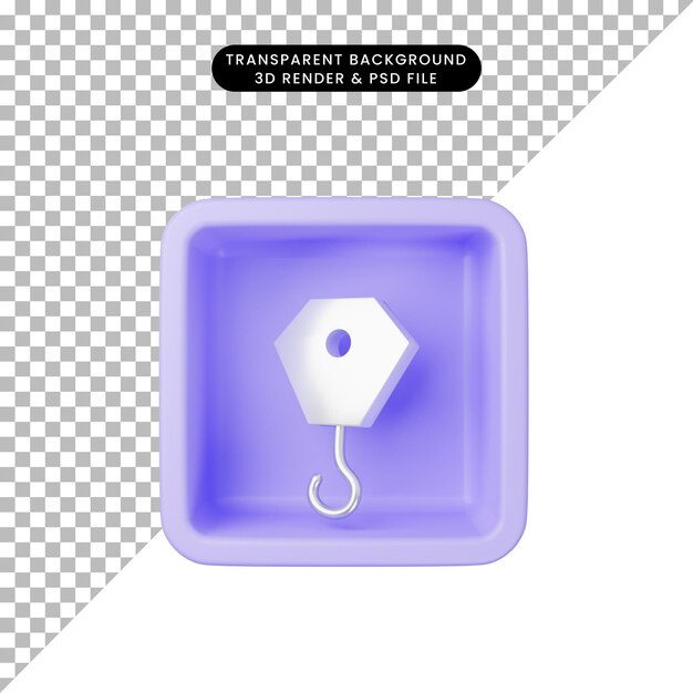 Ilustración 3d de polea de gancho de icono simple en cubo