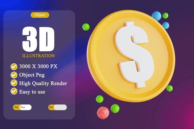 Ilustración 3D bajo poli moneda dólar 3