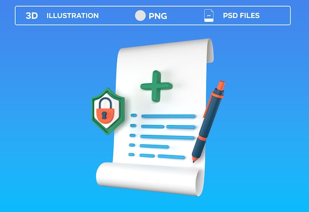 Ilustración 3D de la póliza de seguro de PSD