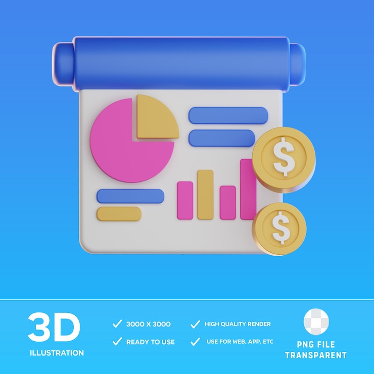 PSD ilustración 3d del porcentaje de negocios de psd