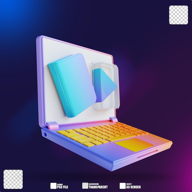 PSD ilustración 3d portátil colorido y estudio en línea 2