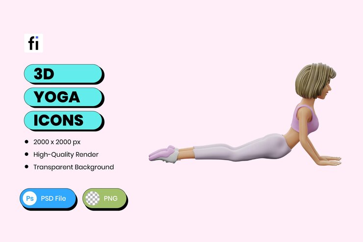 PSD ilustración en 3d de la postura de la cobra del yoga.