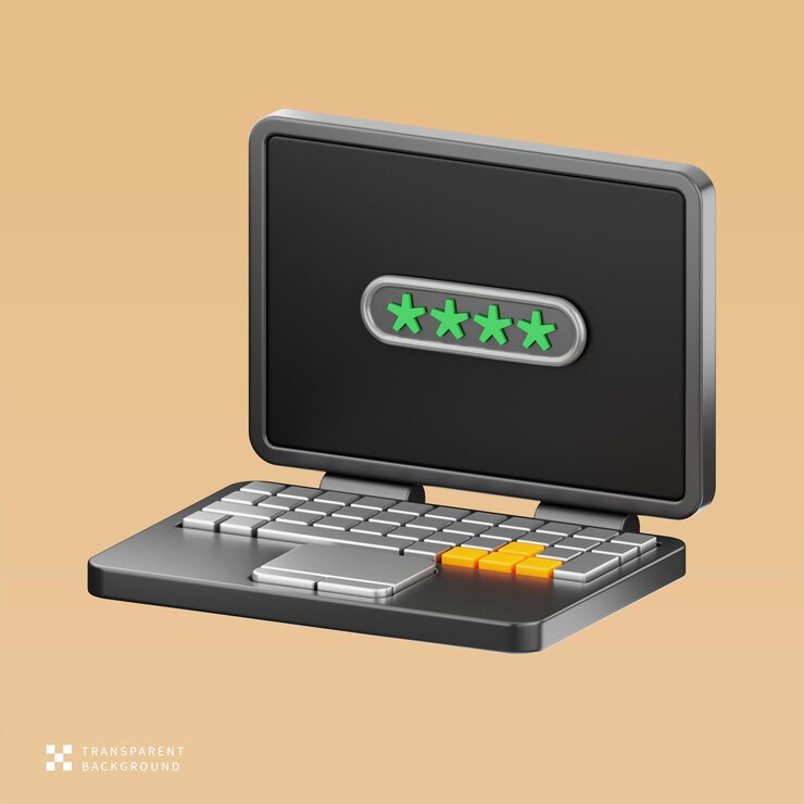 PSD ilustración 3d de la privacidad de la contraseña del portátil psd