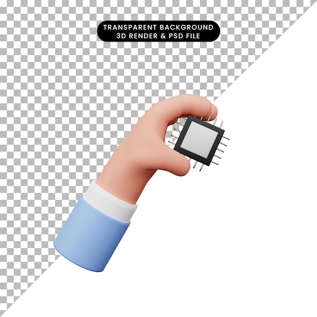 PSD ilustración 3d de procesador de mano