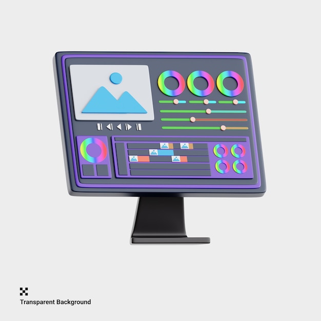 PSD ilustración 3d del proceso de calificación de color en la edición de video