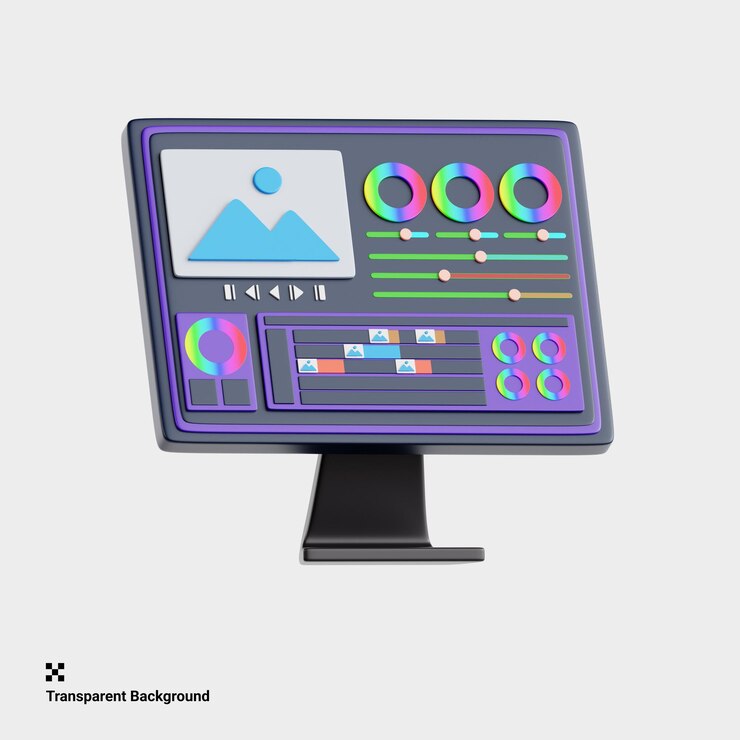 PSD ilustración 3d del proceso de calificación de color en la edición de video