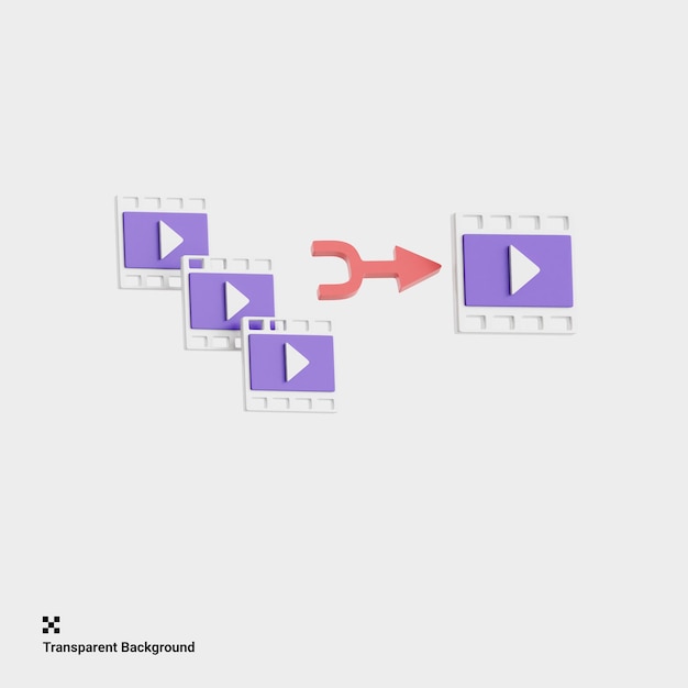 PSD ilustración 3d del proceso de fusión de video en la edición