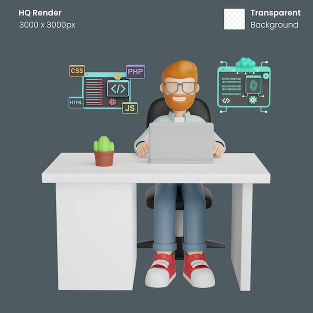 PSD ilustración 3d del programador